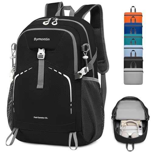 Bymontin 35L Lightweight Packable Backpack – Durable Foldable Daypack for Travel, Hiking, and Gym (Black)