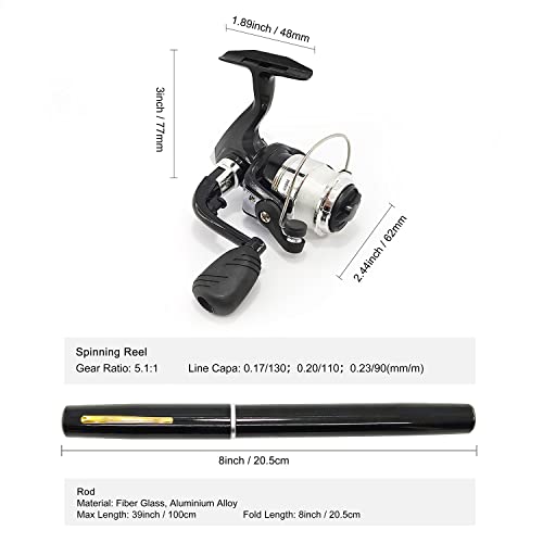 Portable Mini Small Fishing Rod and Spinning Reel Combos, Compact 38inch Pocket Pen Fishing Pole Telescopic with Line Lure...