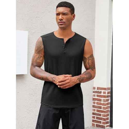 Runcati Mens Muscle Tank Tops Sleeveless Workout Gym Slim Fit Henley Shirt Casual Basic Summer Beach Tops