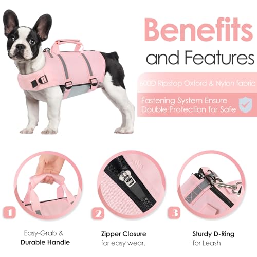 AOFITEE Dog Life Jacket High Flotation, Dog Life Vest for Swimming, Reflective Small Dogs Swimsuit Lifejacket with Zipper ...