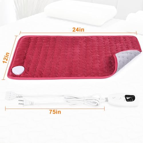 Deepsoon Heating Pad,Electric Heating Pads for Back,Neck,Abdomen,Moist Heating Pad for Shoulder,Knee,Arms,Legs,Dry/Moist Heat & Auto Shut Off,Christmas Gifts for Men and Women,Burgundy,24x12 Inch