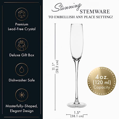 ELIXIR GLASSWARE Champagne Flutes - 5 oz - Set of 2 Crystal Glass Flutes, Hand Blown Edge Champagne Glasses - Premium Crys...