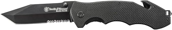 Smith & Wesson Border Guard SWBG6TS 10.1in S.S. Folding Knife with 4.2in Serrated Tanto Blade and G-10 Handle for Outdoor,...