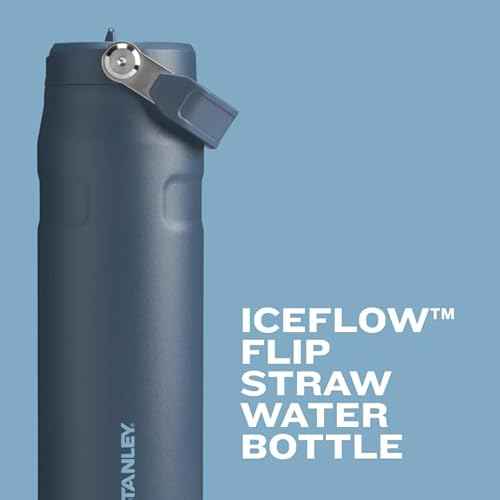 Stanley IceFlow Flip Straw 2.0 Water Bottle 50 OZ | Built-In Straw with Larger Opening | Lightweight & Leak-Resistant | Insulated Stainless Steel | BPA-Free | Azure