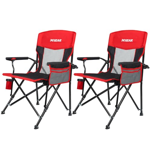 Camping Chair for Adults 350 LBS Support Camp Chair 2PCS with Breathable Mesh Back Fabric with Arm Rest Cup Holder and Por...