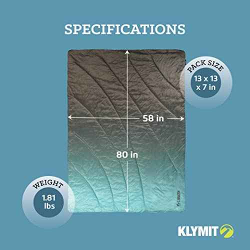 Klymit Horizon Packable Camping Blanket and Comforter, Blue/Black