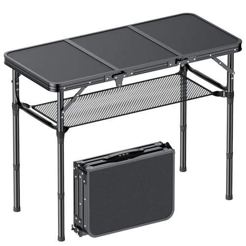 Folding Camping Table, 3 FT Folding Portable Camping Table, Outdoor&Indoor Picnic Table with 3 Adjustable Height Max 27....