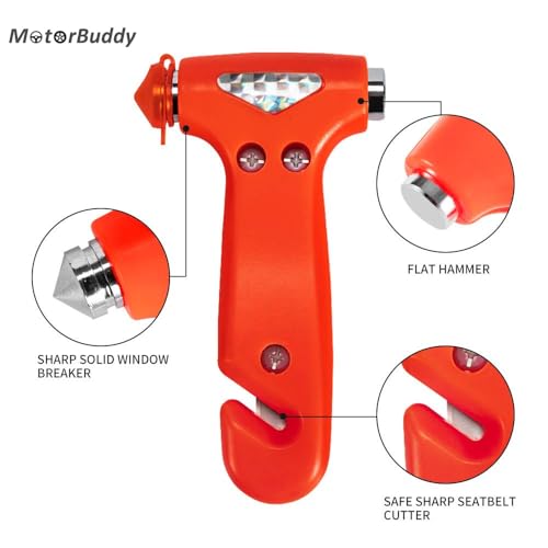 MOTORBUDDY 2-Pack Car Safety Hammer Seatbelt Cutter, Auto Emergency Escape Hammer with Window Glass Breaker and Seat Belt ...