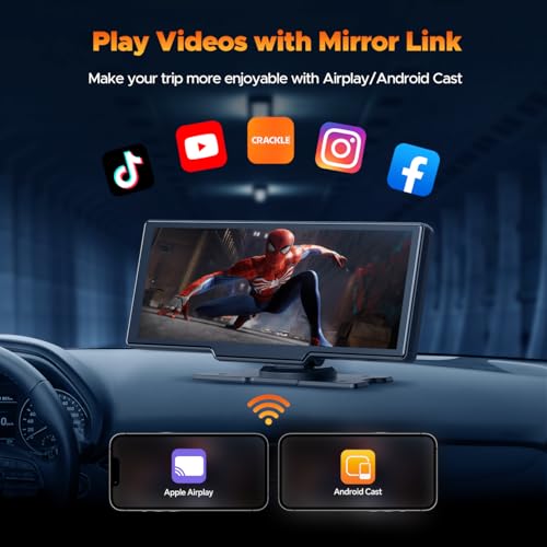 9.26 Inch Wireless Apple CarPlay and Android Auto Screen with Dash Cam 2.5K Front 1080P Rear Recording, Voice Control, GPS...