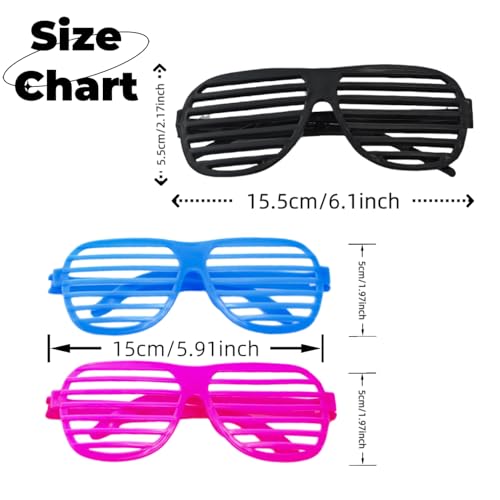 4 Pack Black & Neon Shutter Shades Glasses Retro Slotted Fun Eyewear 80s 90s Party Favors Birthday Photo Booth Props Festi...