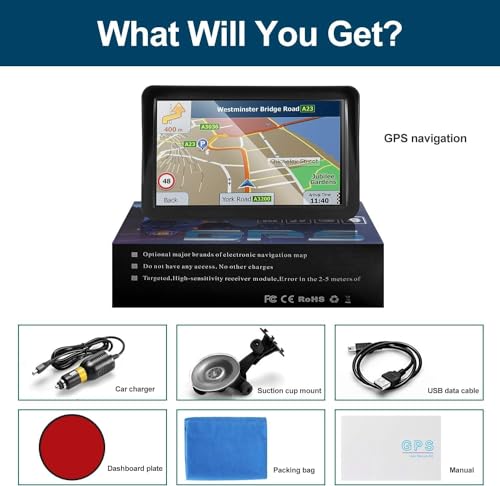 GPS Navigation for Car, Latest 2025 Map,9 inch Touch Screen Real Voice Spoken Turn-by-Turn Direction Reminding Navigation ...