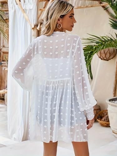 Women Sheer Floral Kimono Cardigan Lightweight Long Sleeve Blouse Cover Up for Summer Beach Casual Daily Outfits