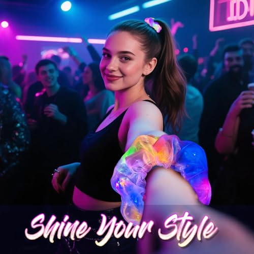 20 PCS Light up Scrunchies, 3 Glow Mode, Hair Accessories for Women, Glow in the Dark Party Supply for Festival Rave Slumb...