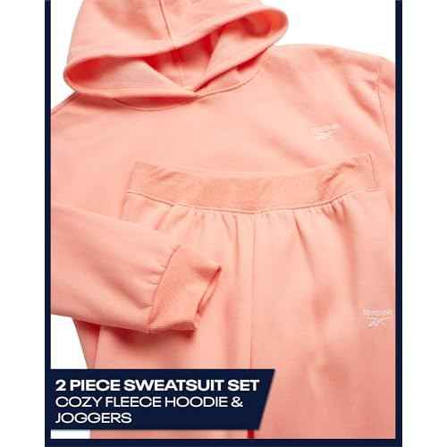 Reebok Girls Sweatsuit Set - 2 Piece Soft Long Sleeve Hoodie Sweatshirt and Sweatpants for Girls - Athletic Sweatsuit, Size 8, Peach