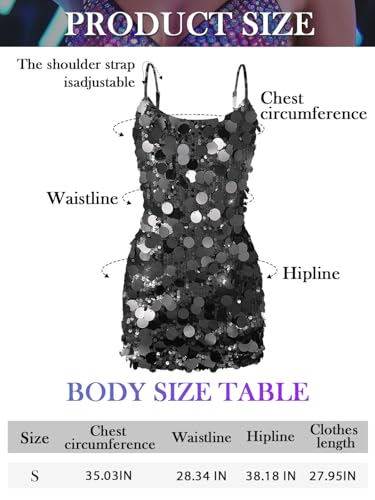Aukmla Women Sparkly Sequin Mini Dress Spaghetti Straps Dot Disco Dresses Bodycon Nightclub Party Dress