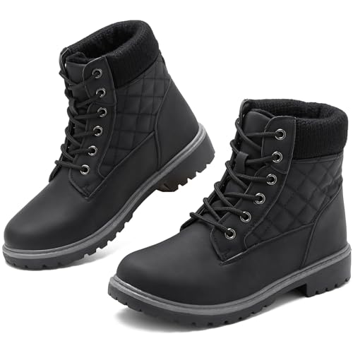 Adokoo Boots for Women Waterproof Fall Winter Ankle Boots Snow Black Combat Boots Lace Up Non Slip for Hiking Work