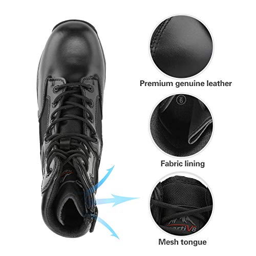 NORTIV 8 Mens Military Tactical Work Boots Hiking Side Zip Leather Outdoor Motorcycle Combat Boots Response