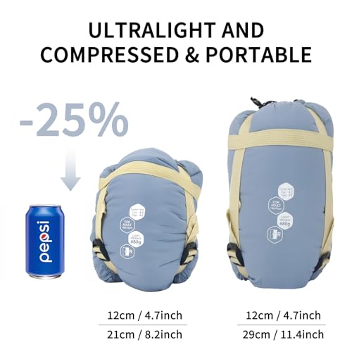 NewDoar Ultralight Backpacking Sleeping Bag - 50-70°F, 1.5lbs, Waterproof & Machine Washable, 2-Way Zipper for Teens,Coupl...