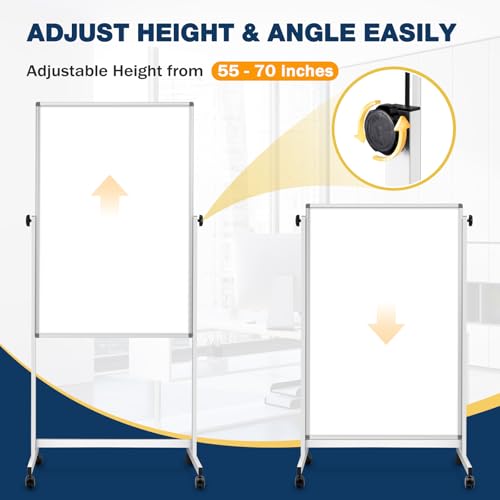 [15 Sq/ft] Large Double-Sided Rolling Whiteboard, 28"x40" Reversible Dry Erase Board with Stand, Magnetic White Board on W...