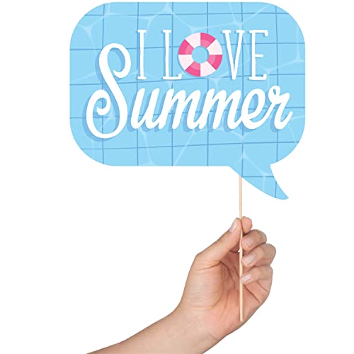 Summer Photo Booth Props - 41 Pieces with Signs, Adhesive Pads, Sticks - Pool Party & Beach Theme Props