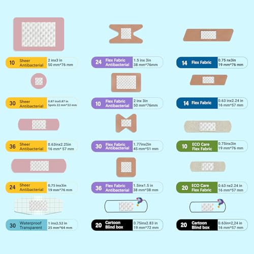 Dodanros Variety Bandages Pack,328ct Assorted Bulk Various Sizes, Shapes &Features | Sheer & Flex Fabric with Benzalkoniu...