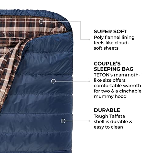 Teton Mammoth Queen Size Double Sleeping Bag- A Warm Bag The Whole Family can Enjoy – Great for Camping, Hunting and Base ...