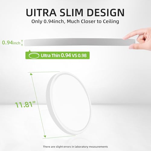 hykolity 12 Inch Selectable CCT LED Round Flat Panel Light, 24W 3000K/4000K/5000K, Edge-Lit Flush Mount Ceiling Light Fixt...