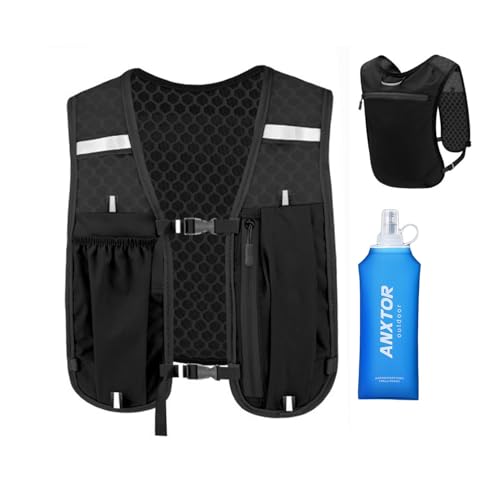 Running Vest with 450ML Water Bladder, Reflective Hydration Backpack Lightweight Athletic Wear for Women Men Hiking Cyclin...
