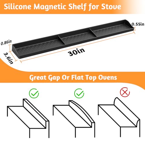 Foeacry 30 Inch Silicone Stove Top Shelf Magnetic for Kitchen Gadgets, Soft Flexible Strong Magnetic Heat Resistant Spice ...