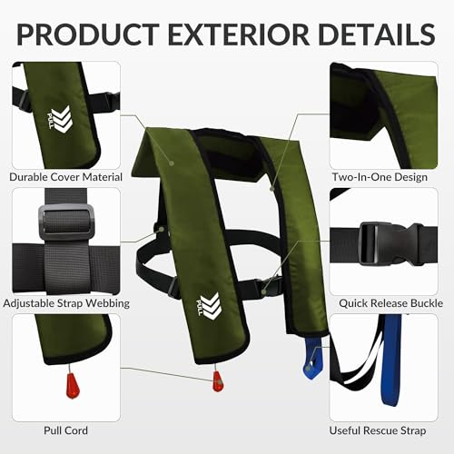 Automatic Inflatable Life Jackets for Adults Life Vests PFD Low Profile Load Capacity Up to 330lbs