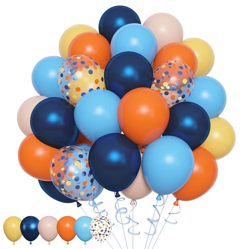 Amandir 153pcs Blue Orange Balloon Garland Arch Kit, Different Sizes 18 12 10 5 inch Navy Blue Yellow Latex Pearlescent Co...