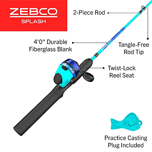 Zebco Kids Splash Jr. Spincast Reel and Fishing Rod Combo, 4-Foot 2-Piece Fishing Pole, Size 20 Reel, Right-Hand Retrieve,...