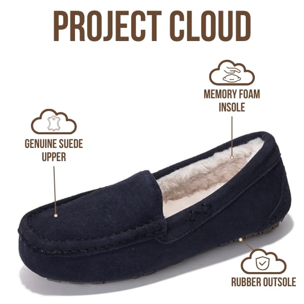 Grey Cathi Loafers by Project Cloud - Genuine Suede, Memory Foam, Faux Fur Lined Slip Resistant Shoes