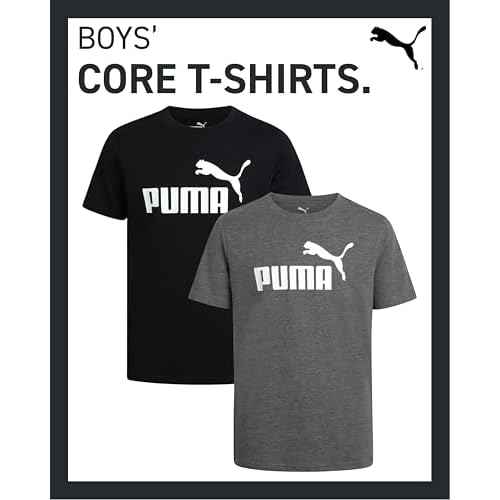 PUMA Boys T-Shirt - 2 Pack Casual Crewneck Short Sleeve Running and Gym Graphic Tee Shirts for Boys with Logo Print (S-XL)