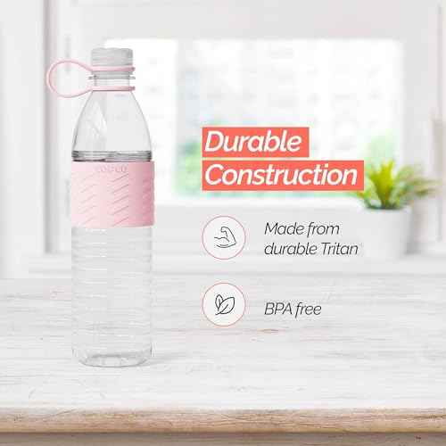Copco Hydra 20 oz Tritan Water Bottle with Leak-Proof Lid & Textured Grip - BPA-Free, Dishwasher Safe, Easy Twist-Open for Ice & Fruit - Fits Cup Holders, Lightweight, Durable(Pink)