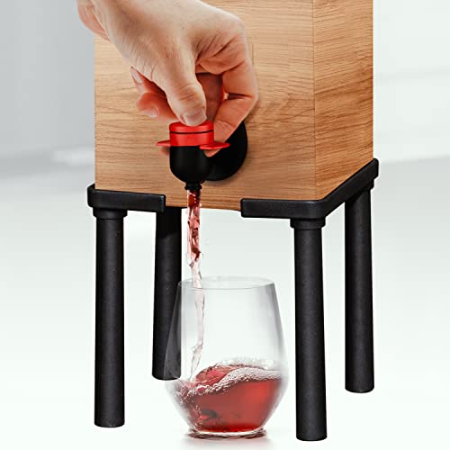 IMPRESA Boxed Wine Dispenser Stand - 3L Capacity, 5.5" H, Black, Glass Elevated Wine Box Stand - One-Hand Drink Dispensing