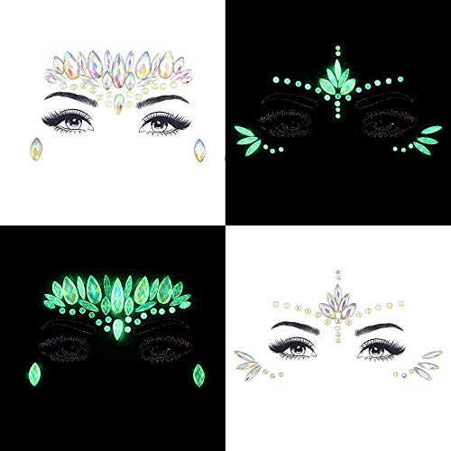 Noctilucent Face Gems Luminous makeup Temporary Tattoo Stickers Acrylic Crystal Glitter Stickers Face Jewels Rainbow Tears...