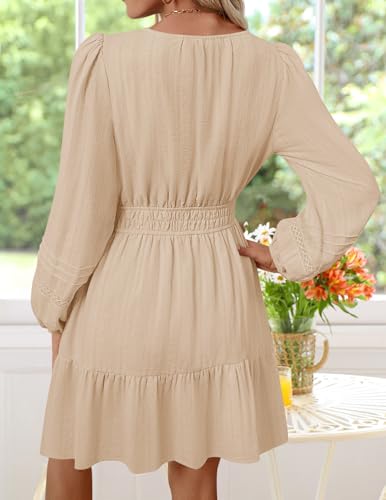 ZESICA Long Sleeve V Neck Mini Dresses for Women 2026 Spring High Waist Ruffle Pleated A Line Cocktail Party Short Dress