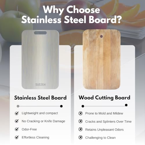 Premium Stainless Steel Cutting Board – Ultra-Durable, Lightweight, Knife-Friendly Surface, Heat & Stain Resistant, and Do...