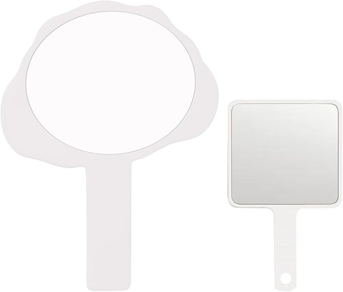 2 Pcs Hand Mirror, Salon Barber Hairdressing Handheld Mirror with Handle,Multi-Purpose Compact Travel Makeup Pocket Mirror, Gift for Women/Men (White, 5.91" Lx 7.87" W)