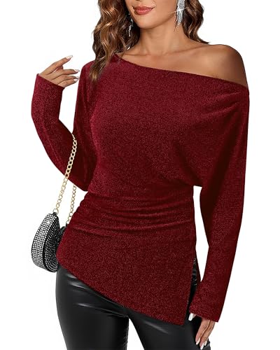 Lotusmile Women's Fall Winter Off The Shoulder Long Sleeve Blouse Dressy Casual Tops