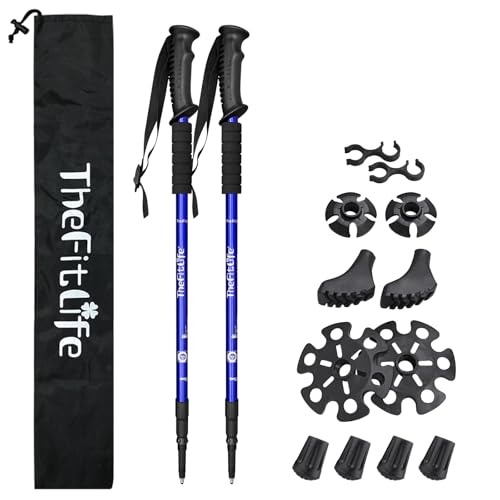 TheFitLife Nordic Walking Trekking Poles - 2 Sticks with Anti-Shock and Quick Lock System, Telescopic, Collapsible, Ultral...