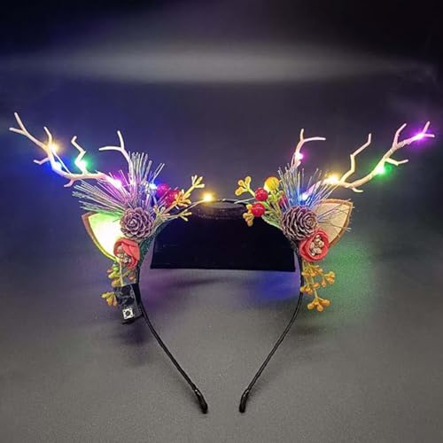 Clataly LED Headband Glowing Reindeer Antlers Hair Accessories Luminous Tiara Christmas Hoop Feather Headwear for Women
