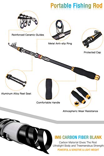 LineRike Fishing Rod and Reel Combo, Carbon Fiber Telescopic Fishing Pole with Spinning Reel, Fishing Line, Fishing Lures,...
