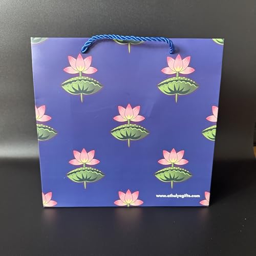 Gift Bags Bulk, 10 Pcs Gift Bags, Luxury Bag with Handles for Anniversary Presents Wedding Engagement Party, Pichwai Lotus Design Bags, Large Size, 10 x 9.8 x 4 inches, 10 Pack, India Return Gifts