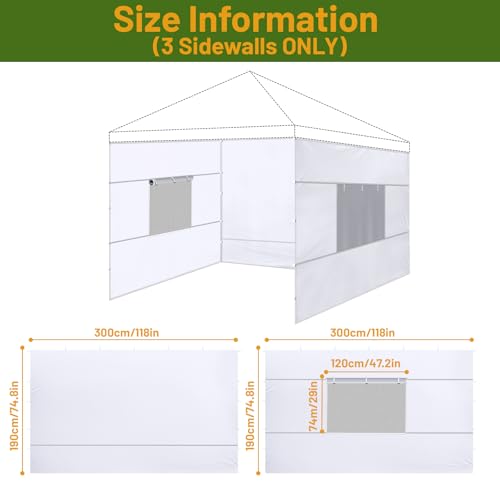 3 Pcs 10x10 Canopy Sidewalls with Roll-up Windows for 10x10 Pop Up Canopy Straight Leg Outdoor Instant Canopy Walls Waterp...