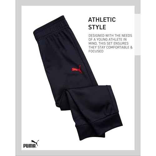 PUMA Toddler Boys Joggers Set - 2 Piece Short Sleeve TShirts and Active Fleece Joggers for Boys Athletic Set (18M-5T)