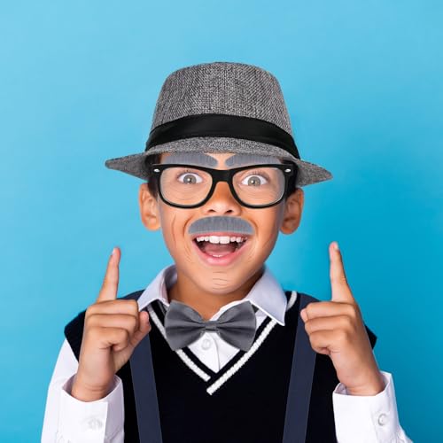 Yanbuny 6 Pcs 100 Days of School Costume for Boys Old Man Costume for Kids Grandpa Dress Up