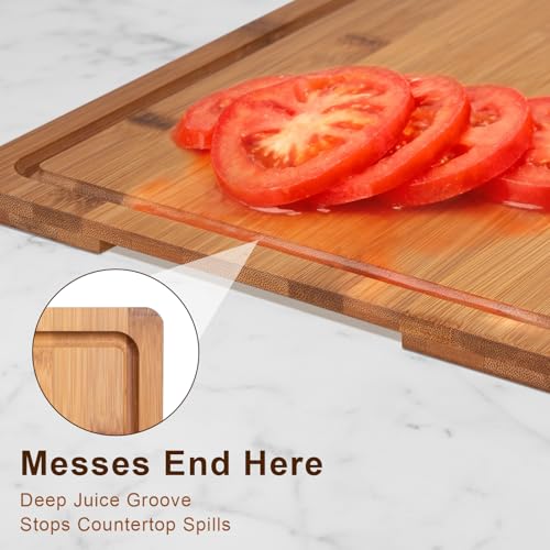 Tafopue Cutting Board Set with Holder, Space Saving Kitchen Bamboo Chopping Boards, Build in Juice Groove and Grip Handle,...