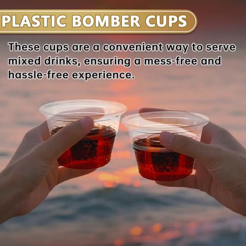 Slomg 100 Pack 3 oz Clear Plastic Bomber Cups, Bulk Disposable Jager Bomb Jello Shot Glasses for Mixed Drinks, Durable Min...